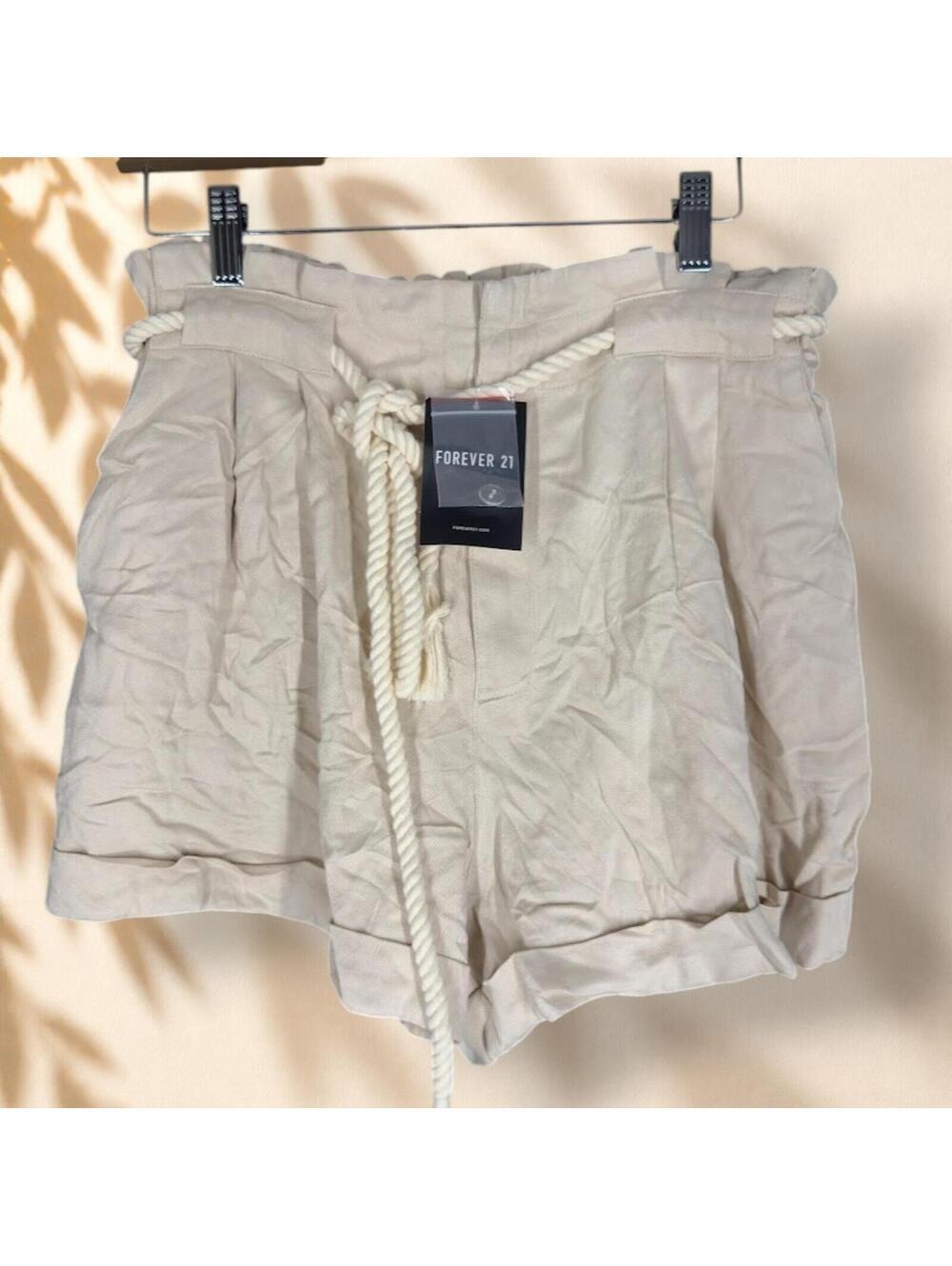 New Forever 21 Shorts Women M Medium Gray High Rise Cuffed Belted Pockets Rayon